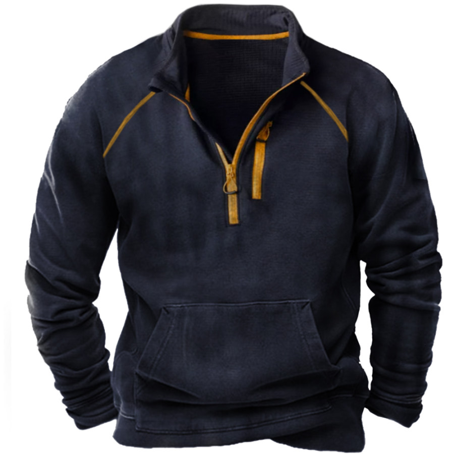 

Men's Vintage Zipper Stand Collar Pocket Sweatshirt