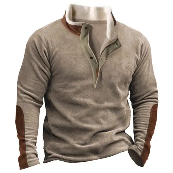 Men's Outdoor Colorblock Casual Fleece Neck Sweatshirt - Mosaicnew.com 