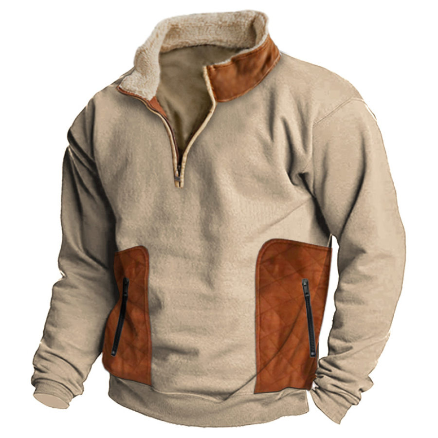 

Men's Outdoor Color Block Zip Pocket Fleece Neck Sweatshirt