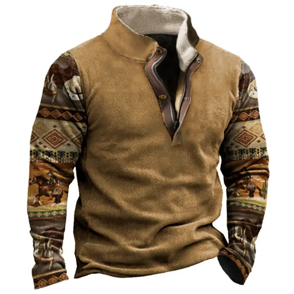 Men's Outdoor Western Denim Fleece Collar Sweatshirt - Nikiluwa.com 