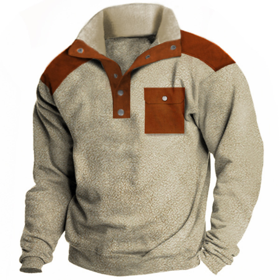 

Men's Outdoor Fleece Warm Colorblock Snap Sweatshirt