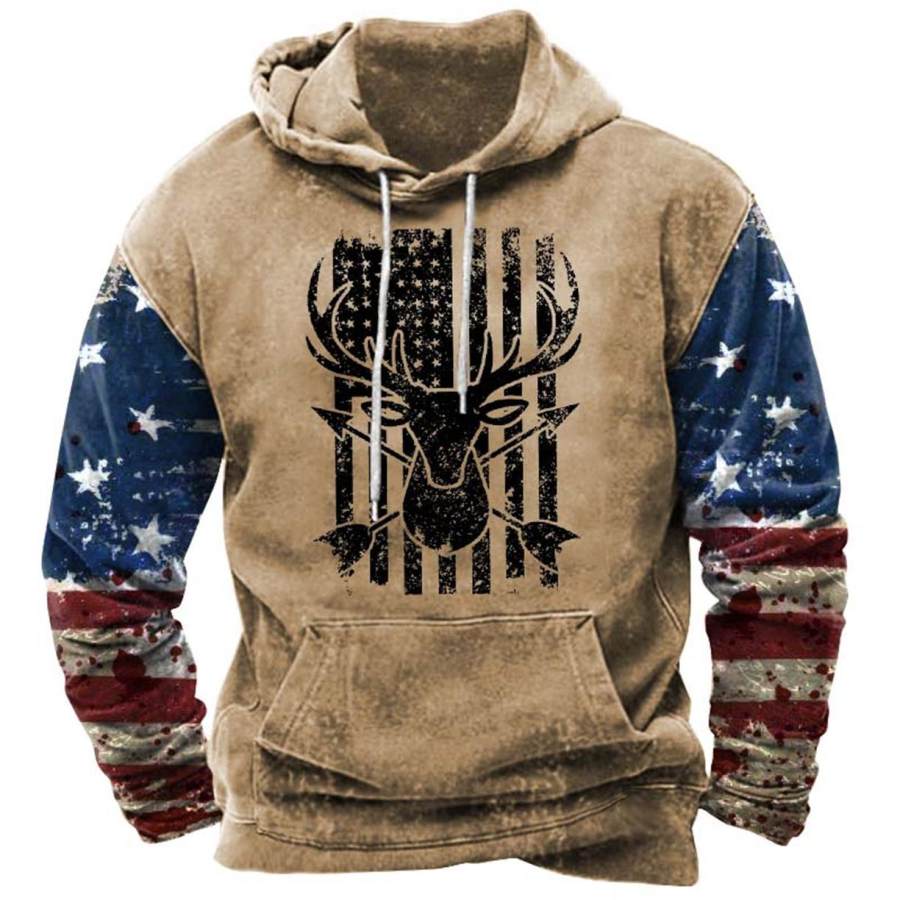 

Men's Deer Hunting American Flag Print Hoodie