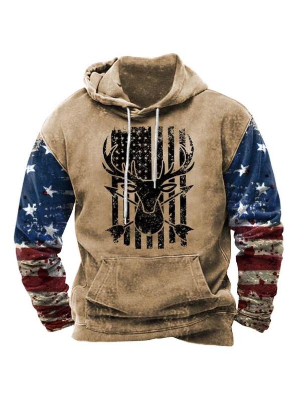 Men's Deer Hunting American Flag Print Hoodie