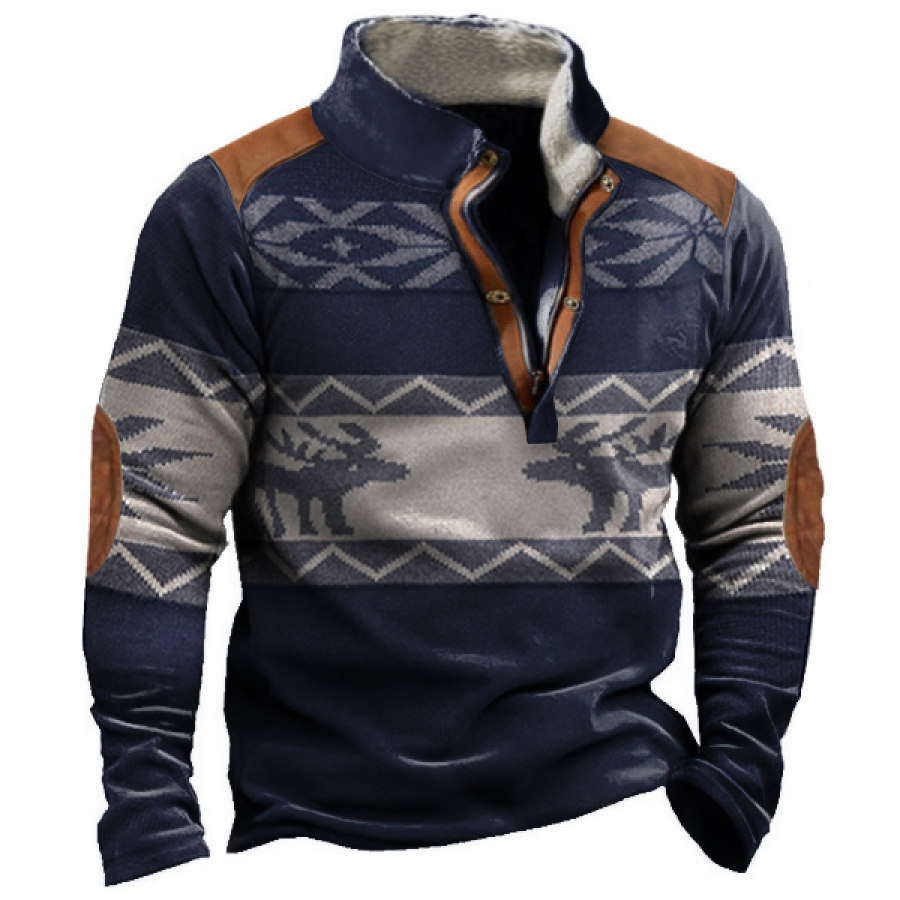 

Men's Christmas Print Colorblock Stand Collar Sweatshirt