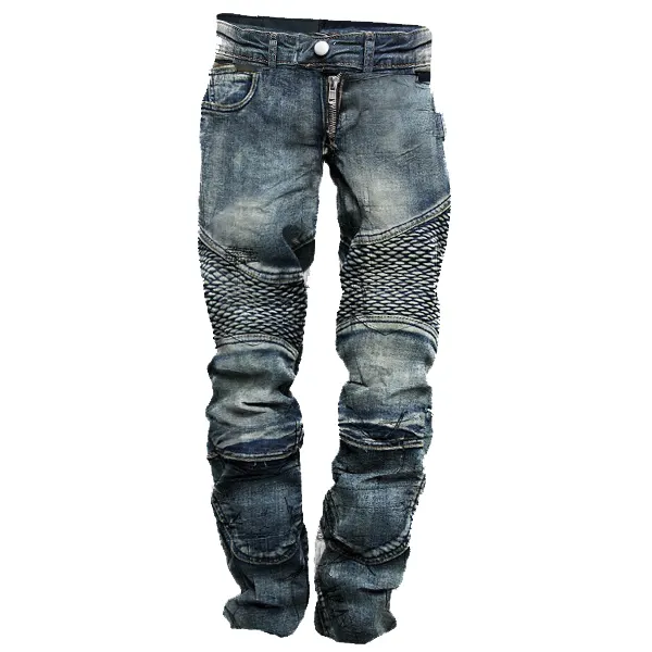 Men's Vintage Distressed Washed Biker Jeans - Blaroken.com 