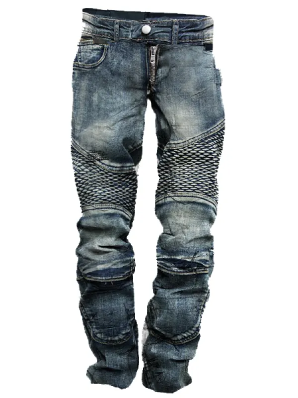 Men's Vintage Distressed Washed Biker Jeans