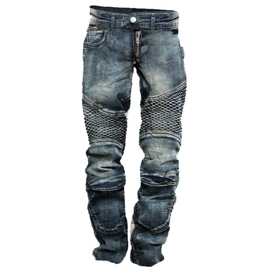 

Men's Vintage Distressed Washed Biker Jeans