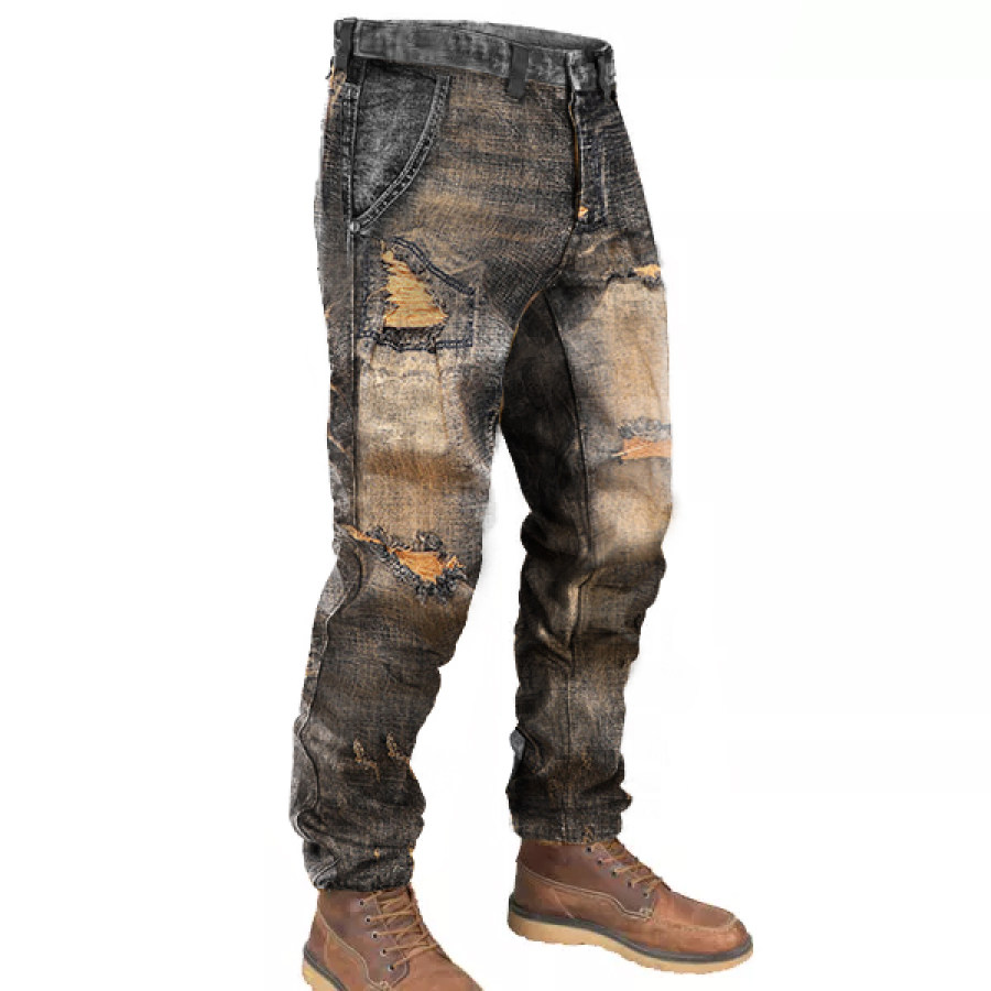 

Men's Vintage Distressed Washed Biker Jeans