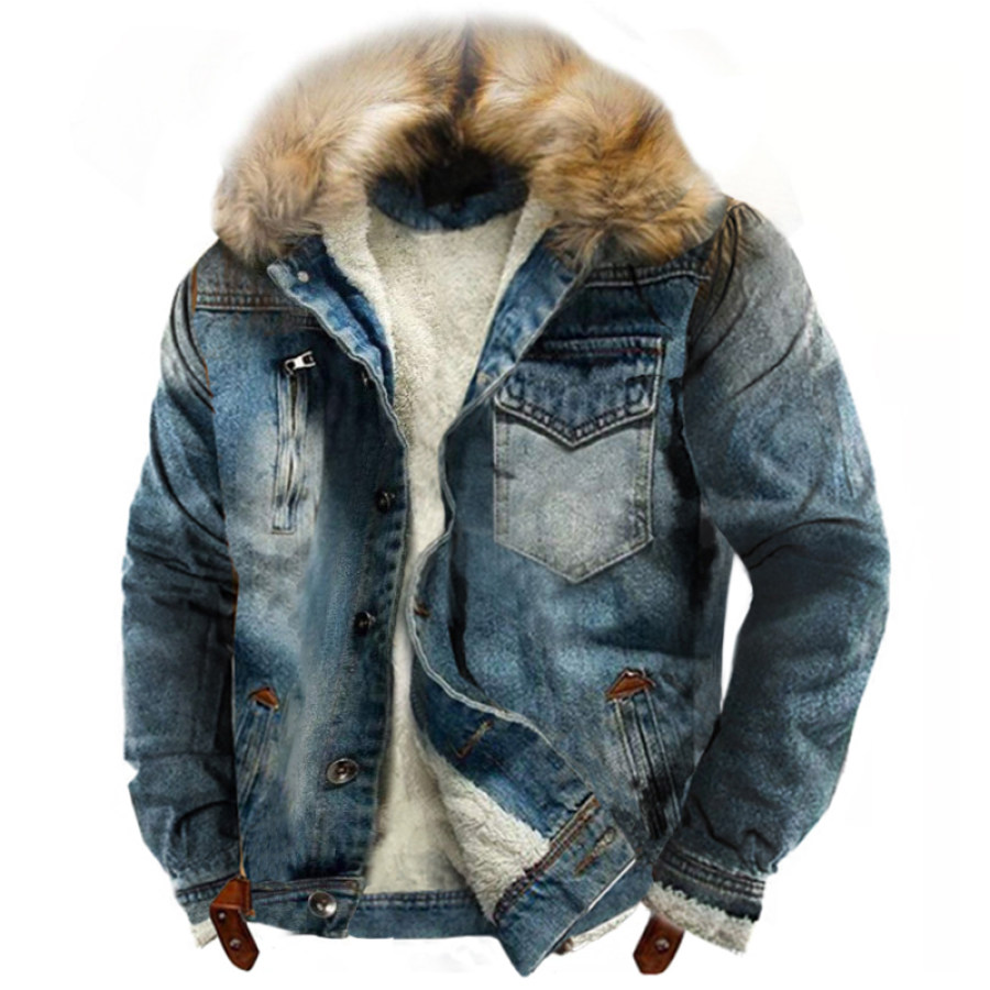 

Men's Sherpa Fleece Lined Distressed Denim Trucker Jacket