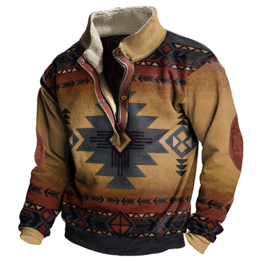 

Men's Vintage Ethnic Fleece Stand Collar Sweatshirt