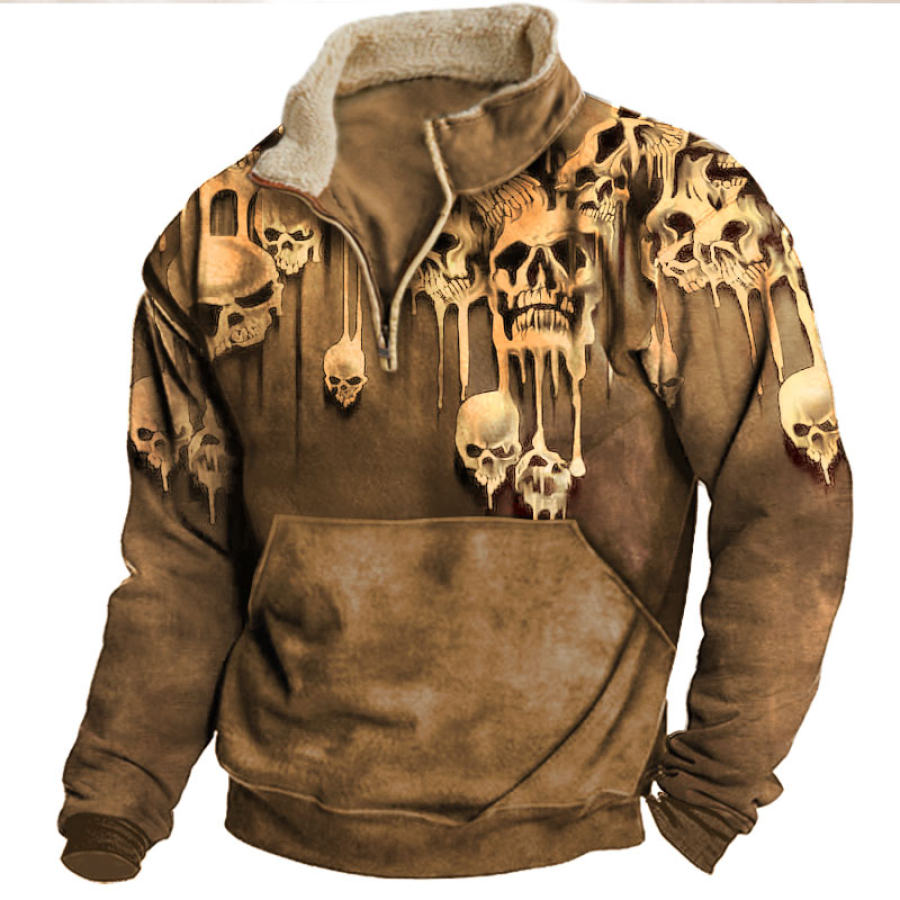 

Men's Vintage Skull Fleece Stand Collar Sweatshirt