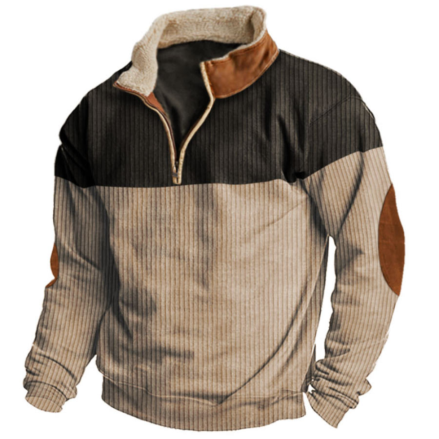 

Men's Vintage Colorblock Fleece Stand Collar Sweatshirt
