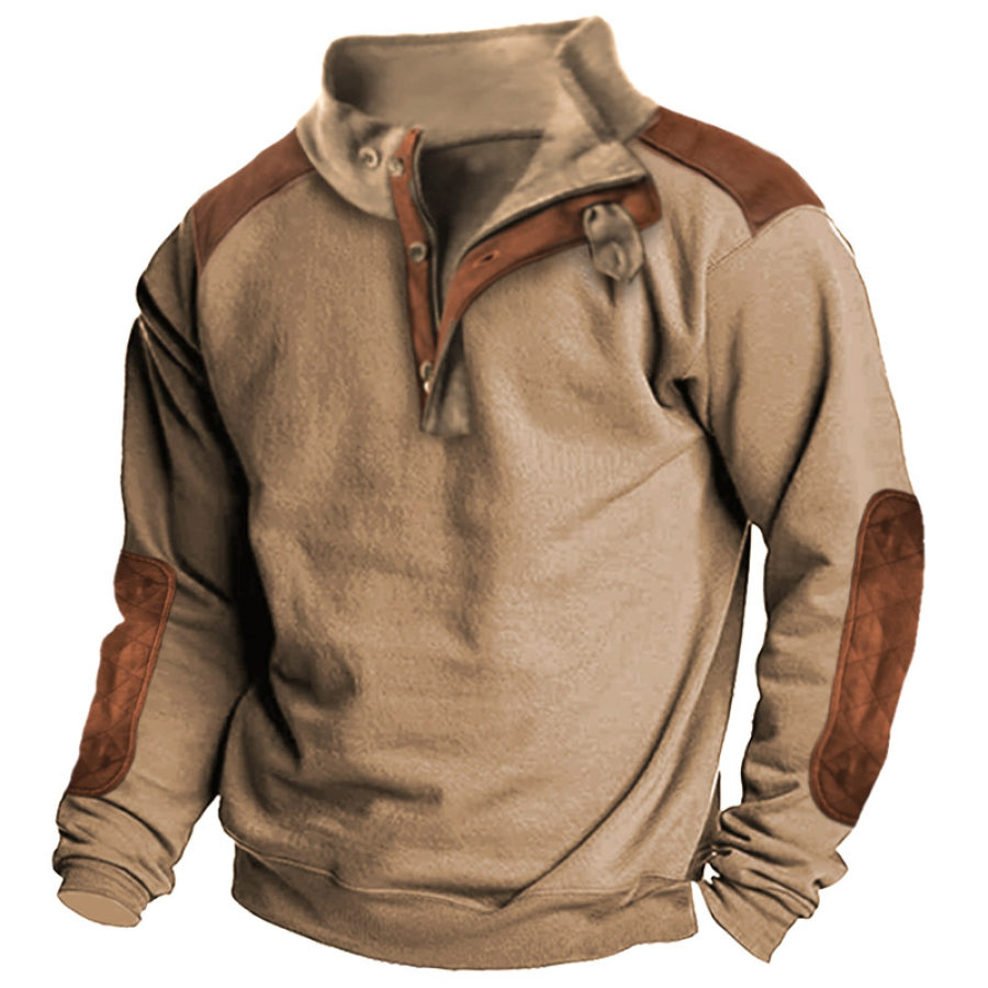 

Men's Outdoor Colorblock Casual Button Stand Collar Sweatshirt