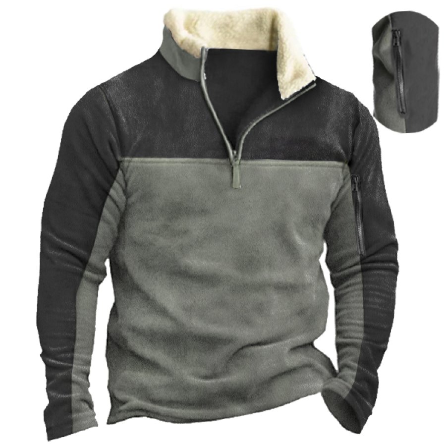 

Men's Vintage Fleece Pocket Zip Mock Neck Sweatshirt