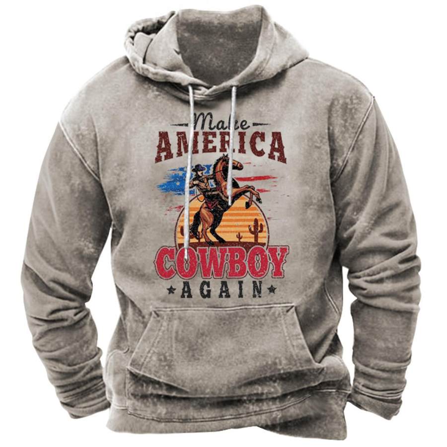 

Men's Vintage America Cowboy Again Print Hoodie