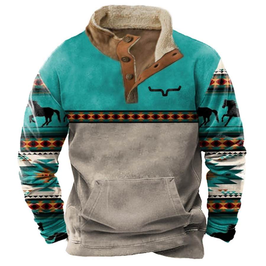 

Men's Vintage Western Cowboy Geometric Print Sweatshirt