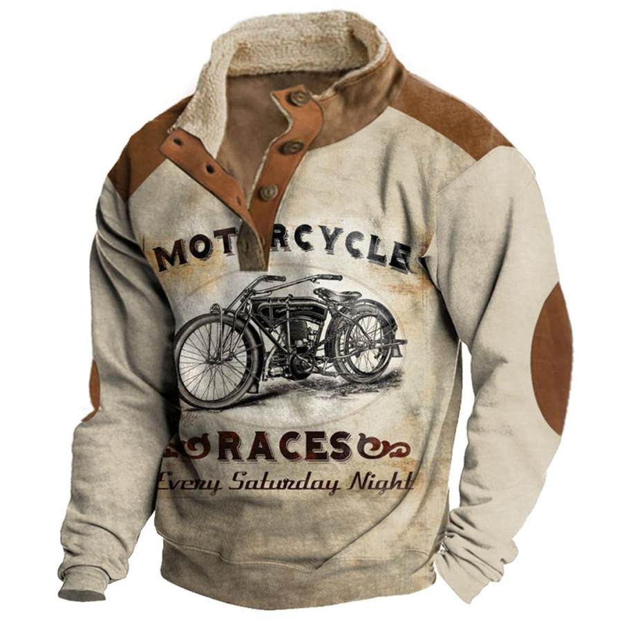 

Men's Outdoor Motorcycle Race Print Quarter Button Sweatshirt