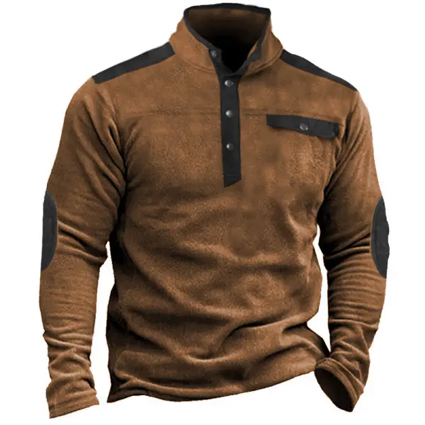 Men's Outdoor Fleece Warm Colorblock Snap Sweatshirt - Mosaicnew.com 