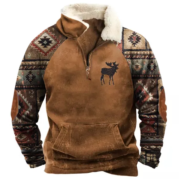 Men's Outdoor Ethnic Print Raglan Sleeves Polo Sweatshirt - Sanhive.com 