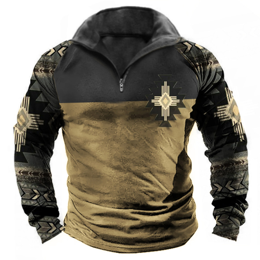 

Men's Ethnic Print Zip Polo Shirt