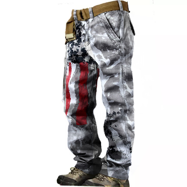 Men's American Flag Print Chic Washed Jeans