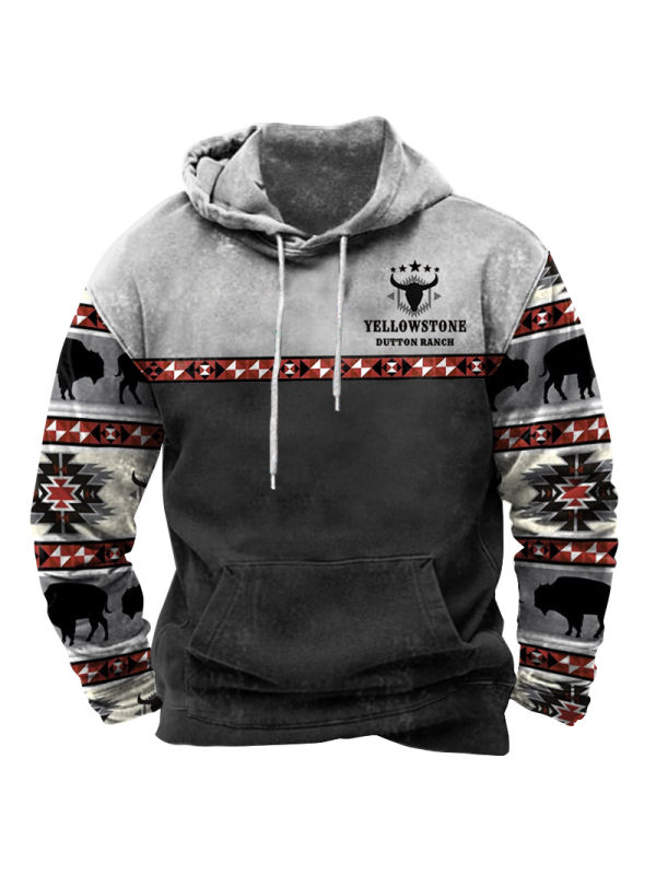 Men's Outdoor Yellowstone Cowboy Print Hoodie