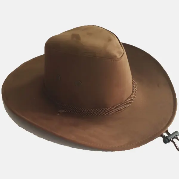 Men's Wide Brim Suede Western Rope Rider Cowboy Hat - Fineyoyo.com 