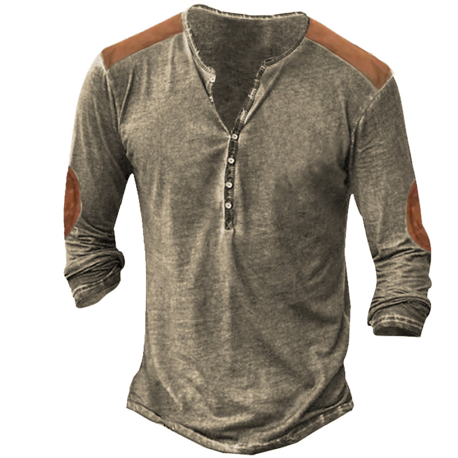 

Men's Retro Stitching Color Contrast Henley Long Sleeve T-Shirt