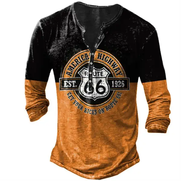 Men's Route 66 Colorblock Print Henley T-Shirt - Honeylop.chimpone.com 