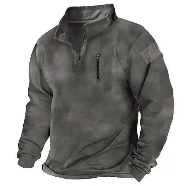 Men's Outdoor Zip Pocket Stand Collar Tactical Sweatshirt - Kalesafe.com 