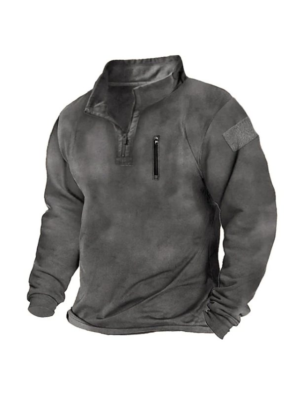 Men's Outdoor Zip Pocket Stand Collar Tactical Sweatshirt