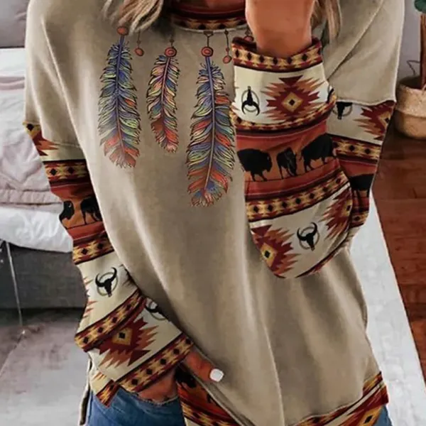 Women's Vintage Aztec Ethnic Western Pattern Sweatshirt - Kalesafe.com 
