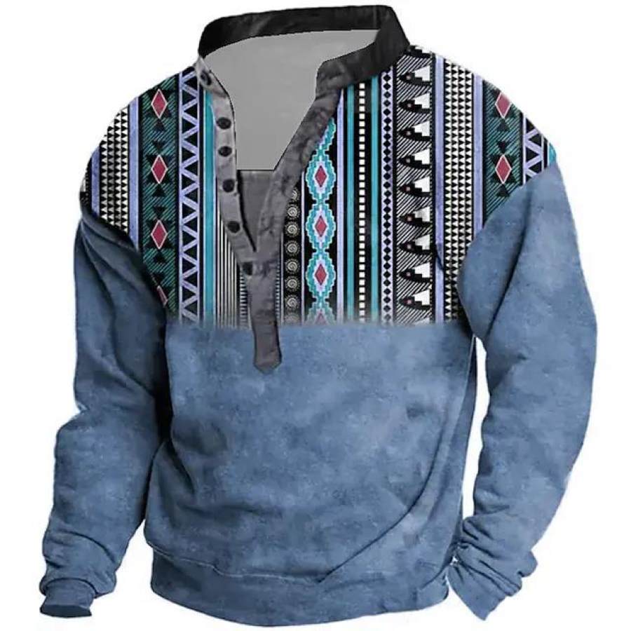 

Men's Vintage Ethnic Print Henley Collar Sweatshirt