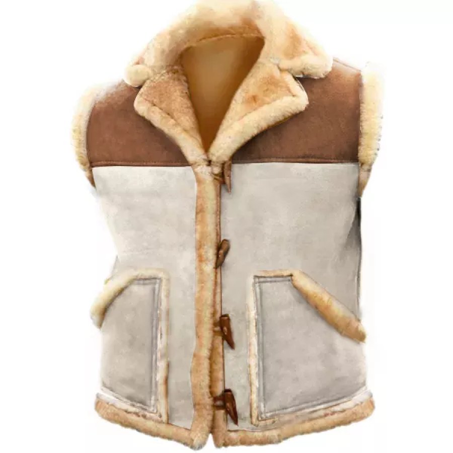 

Men's Outdoor Fleece Warm Pocket Button Sheepskin Gilet