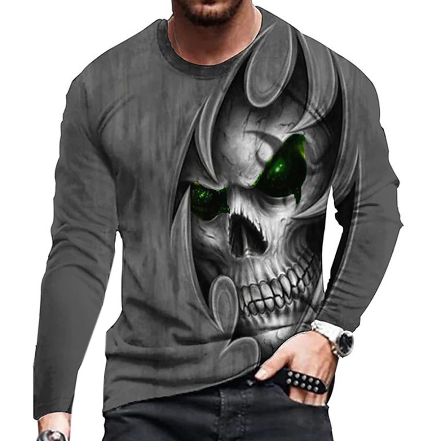 

Men's Vintage 3D Skull Print Long Sleeve T-Shirt