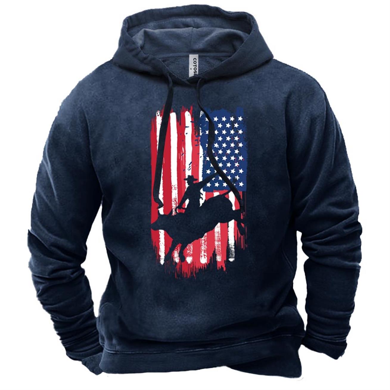 Men's Western Bull Riding Chic Rodeo Country American Print Hoodie