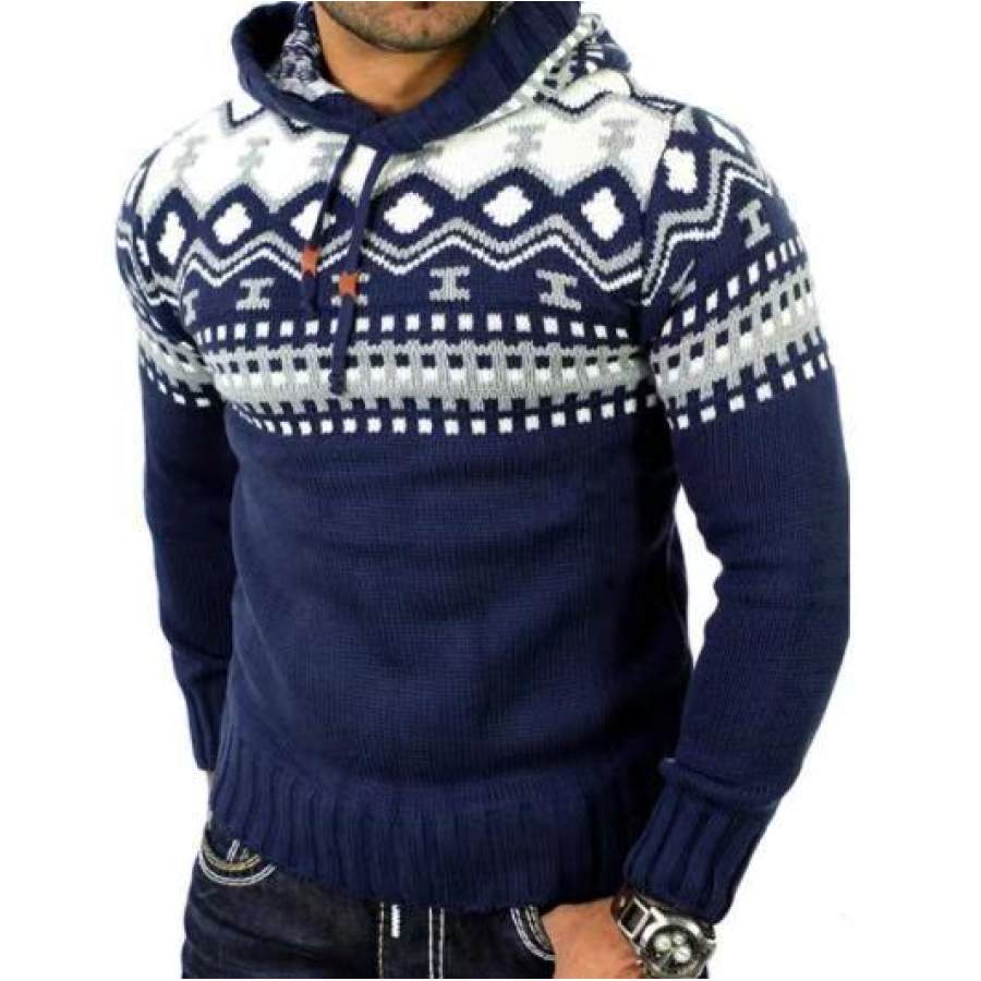 

Men's Colorblock Embroidered Knit Casual Hooded Sweater