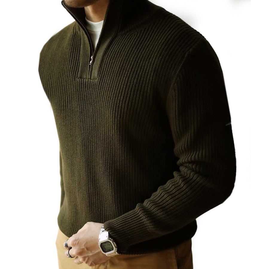 

Men's Vintage Half Zip Stand Collar Knit Sweater