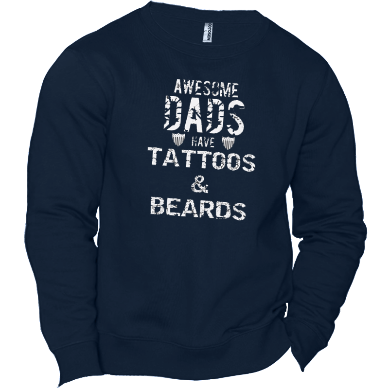 Awesome Dads Have Tattoos And Chic Beards Men's Fun Graphic Print Crew Sweatshirt