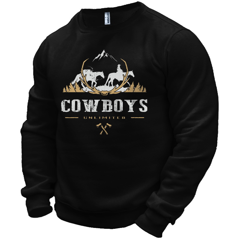 Men's Cowboys Dutton Ranch Chic Graphic Print Crew Sweatshirt
