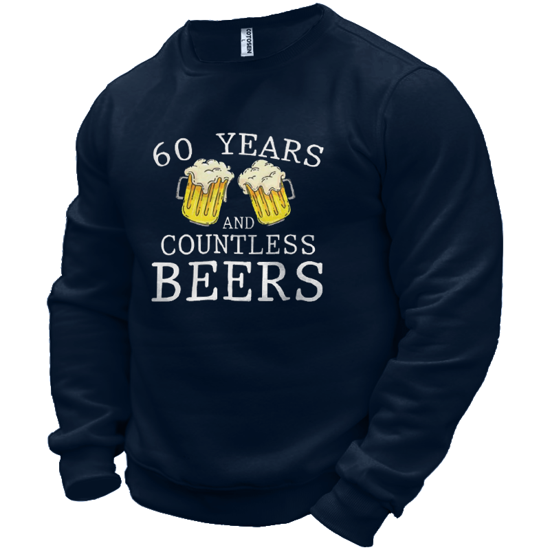 60 Years Men's Fun Chic Age And Beer Graphic Print Crew Sweatshirt
