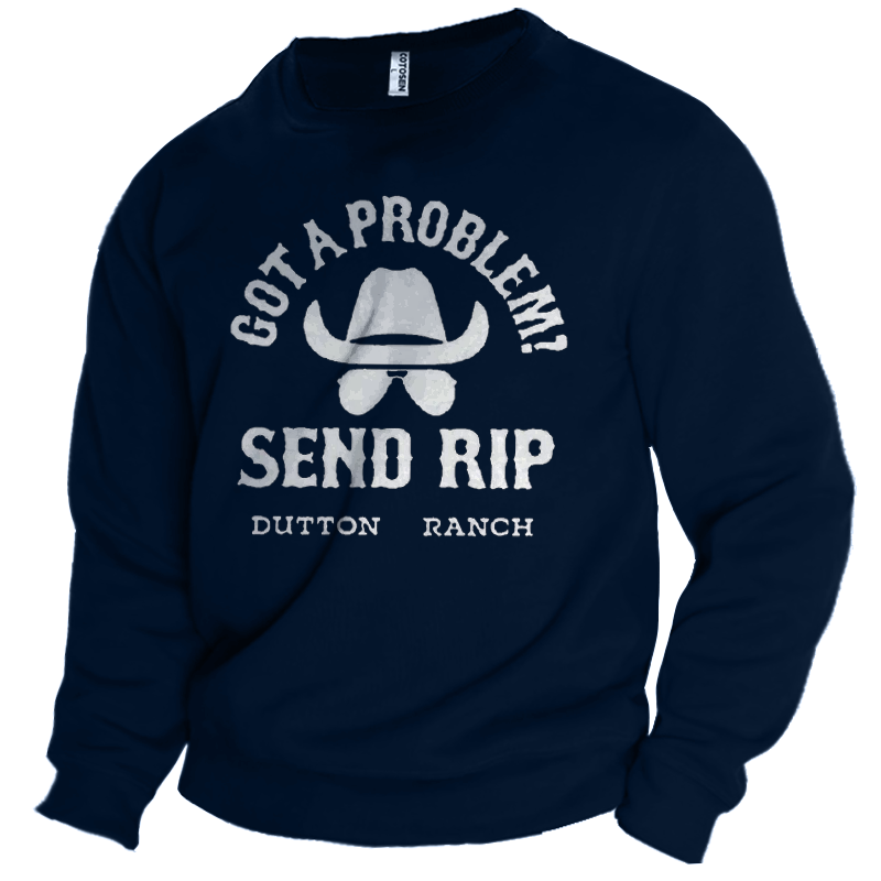 Send Rip Dutton Ranch Chic Men's Cowboys Rock Graphic Print Crew Sweatshirt