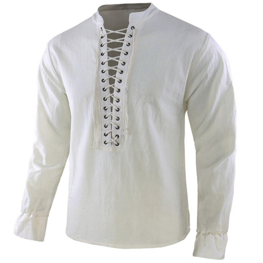 

Men's Vintage Cross Tie Stand Collar Shirt