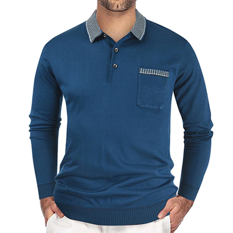 

Men's Outdoor Casual Stitching Polo Neck Knitted Long Sleeves