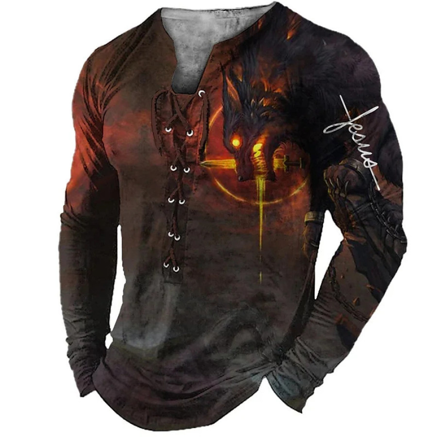 

Men's Casual Outdoor Print Tie Long Sleeve T-Shirt