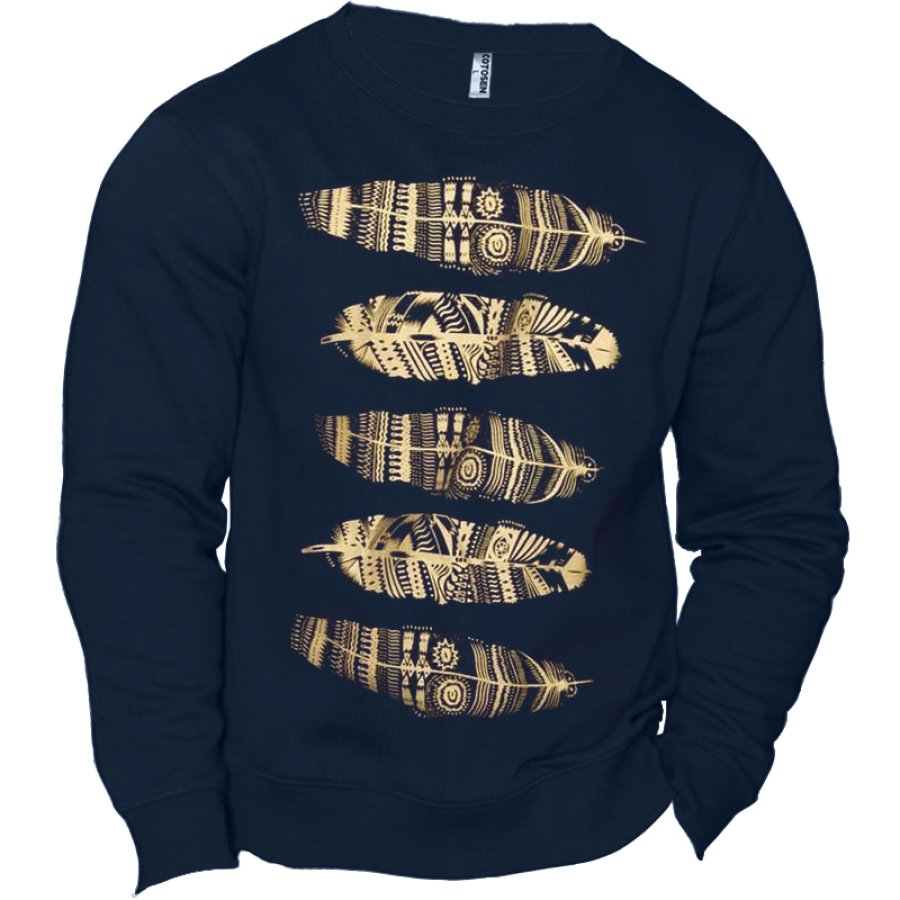 

Men's Ethnic Feather Totem Print Crewneck Swaetshirt