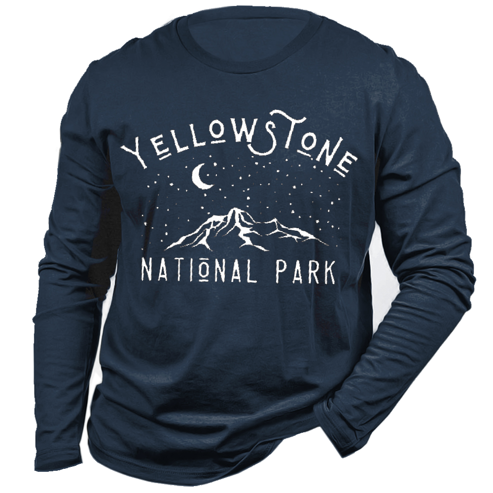 Men's Yellowstone Park Print Chic Cotton Long Sleeve T-shirt