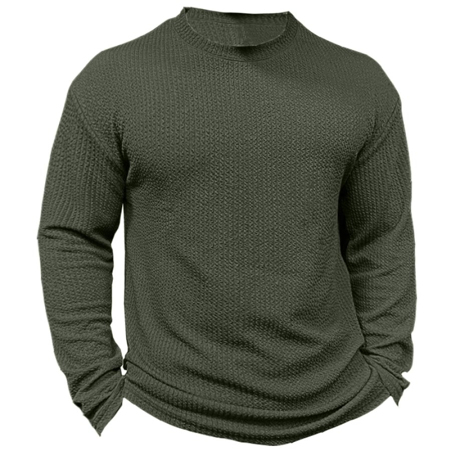 

Men's Retro Grain Texture Crew Neck Long Sleeve T-Shirt