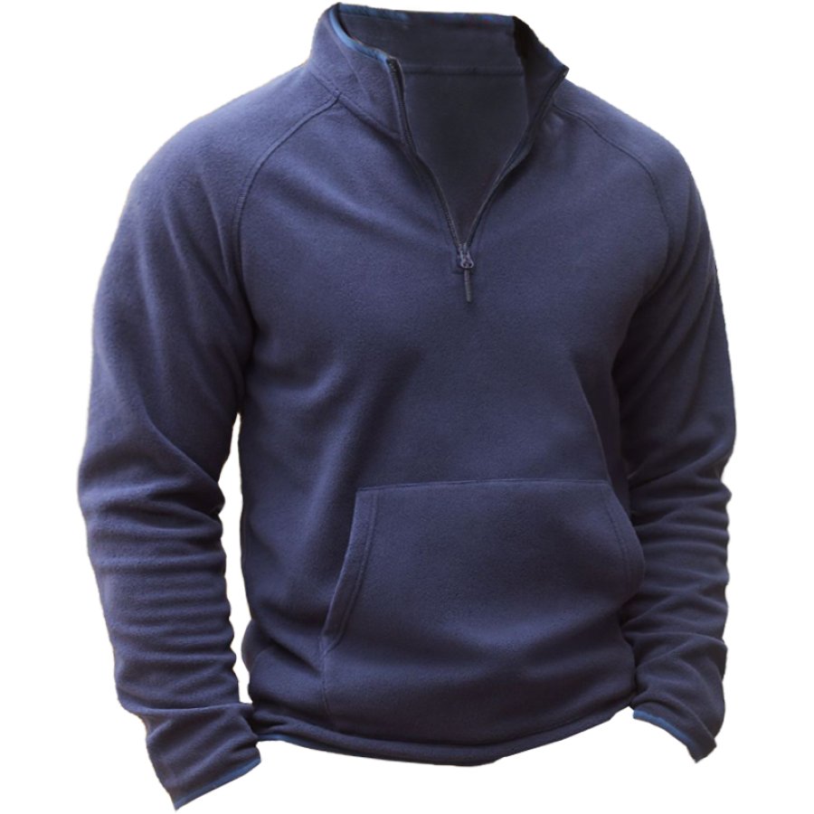 

Men's Vintage Pocket Fleece Quarter Zip Collar Sweatshirt