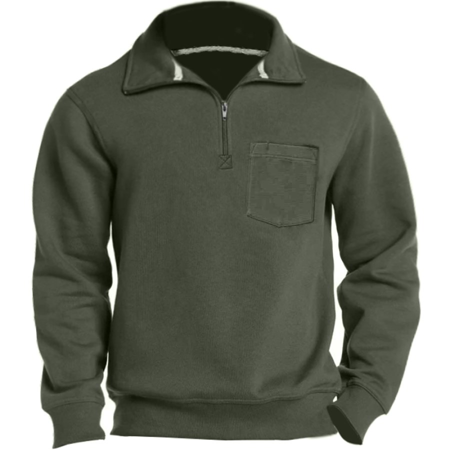 

Men's Vintage Pocket Quarter Zip Neck Top Sweatshirt